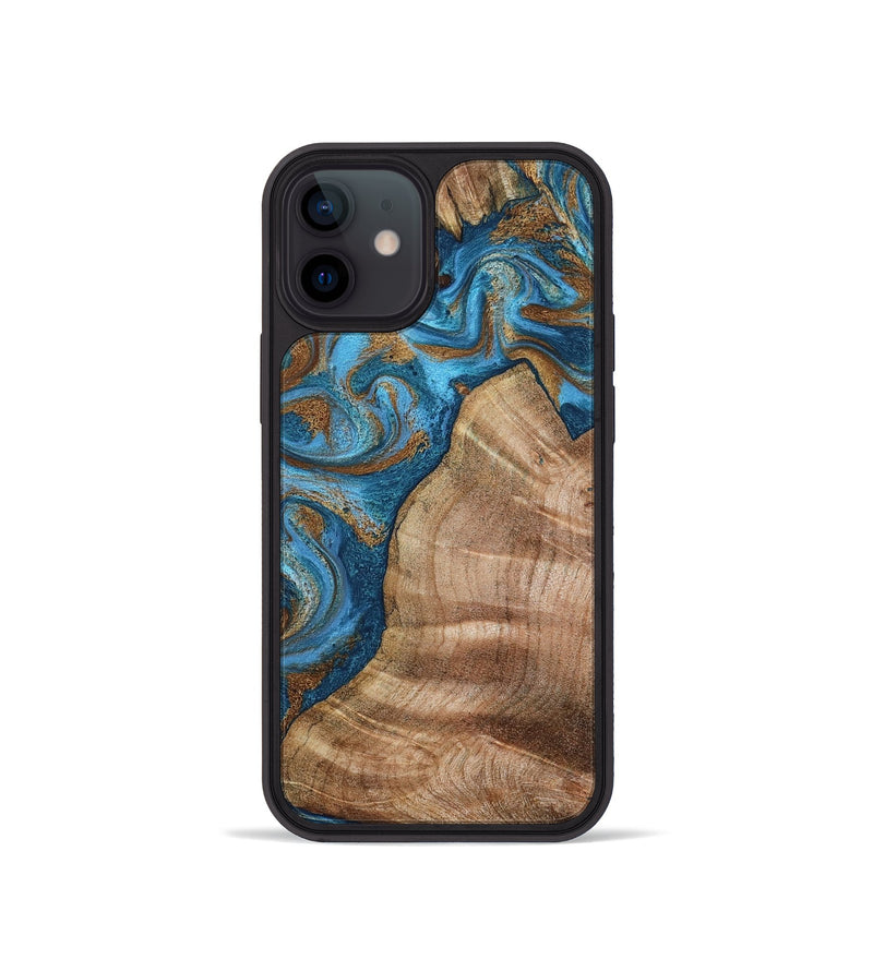 iPhone 12 mini Wood Phone Case - Julisa (Teal & Gold, 800084)