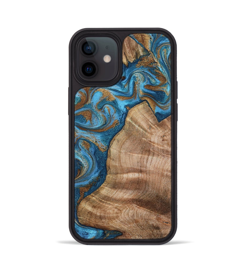 iPhone 12 Wood Phone Case - Julisa (Teal & Gold, 800084)