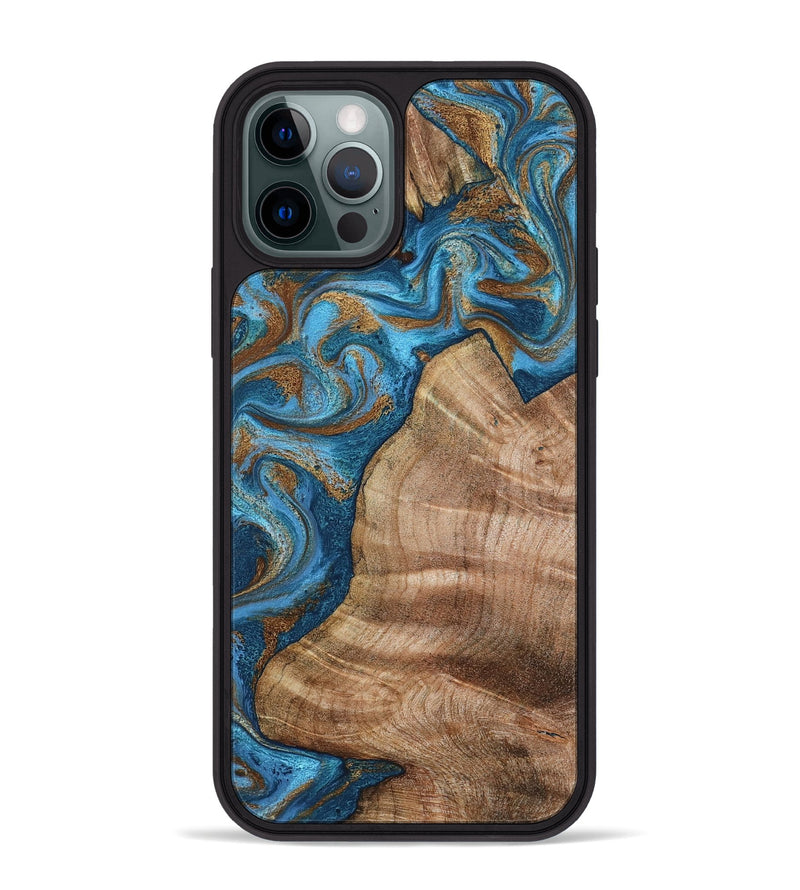 iPhone 12 Pro Max Wood Phone Case - Julisa (Teal & Gold, 800084)