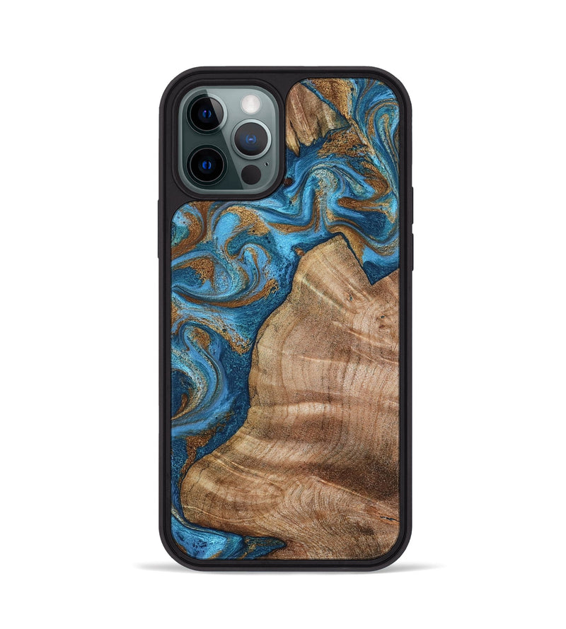 iPhone 12 Pro Wood Phone Case - Julisa (Teal & Gold, 800084)