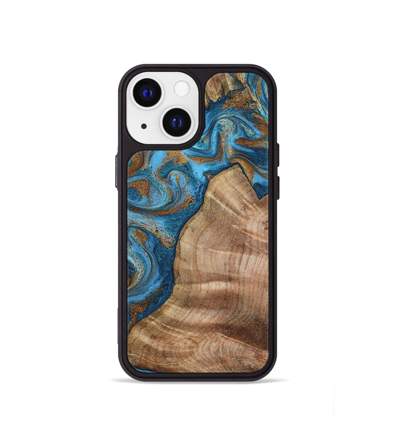 iPhone 13 mini Wood Phone Case - Julisa (Teal & Gold, 800084)