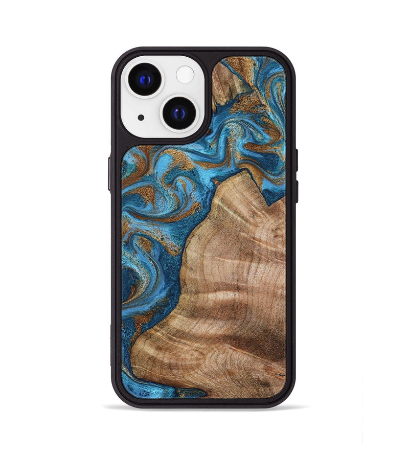 iPhone 13 Wood Phone Case - Julisa (Teal & Gold, 800084)