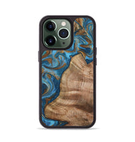 iPhone 13 Pro Wood Phone Case - Julisa (Teal & Gold, 800084)