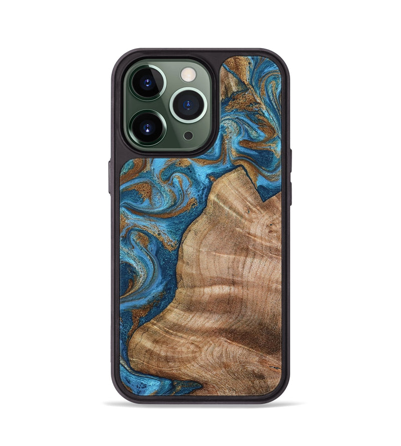 iPhone 13 Pro Wood Phone Case - Julisa (Teal & Gold, 800084)