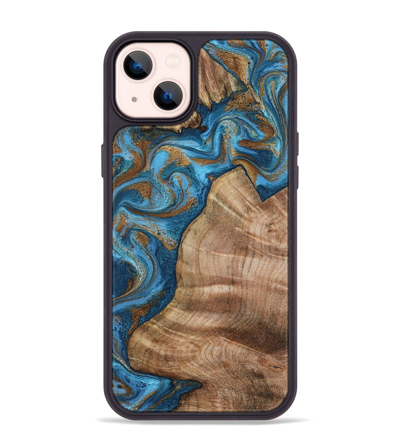 iPhone 14 Plus Wood Phone Case - Julisa (Teal & Gold, 800084)