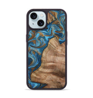 iPhone 15 Wood Phone Case - Julisa (Teal & Gold, 800084)