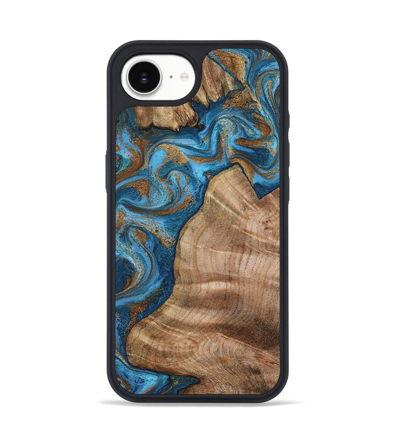 iPhone 16e Wood Phone Case - Julisa (Teal & Gold, 800084)