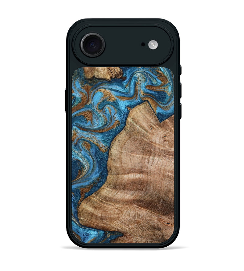 iPhone 17 Air Wood Phone Case - Julisa (Teal & Gold, 800084)