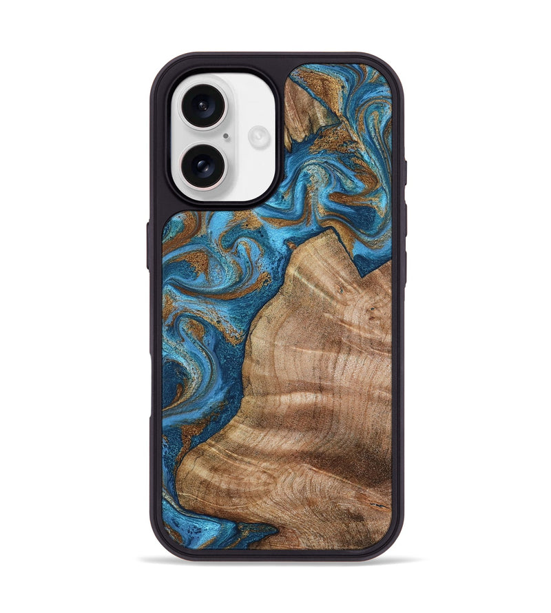 iPhone 17 Wood Phone Case - Julisa (Teal & Gold, 800084)