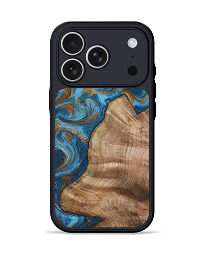 iPhone 17 Pro Wood Phone Case - Julisa (Teal & Gold, 800084)