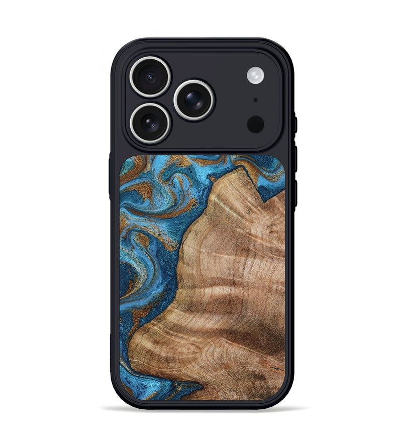 iPhone 17 Pro Wood Phone Case - Julisa (Teal & Gold, 800084)