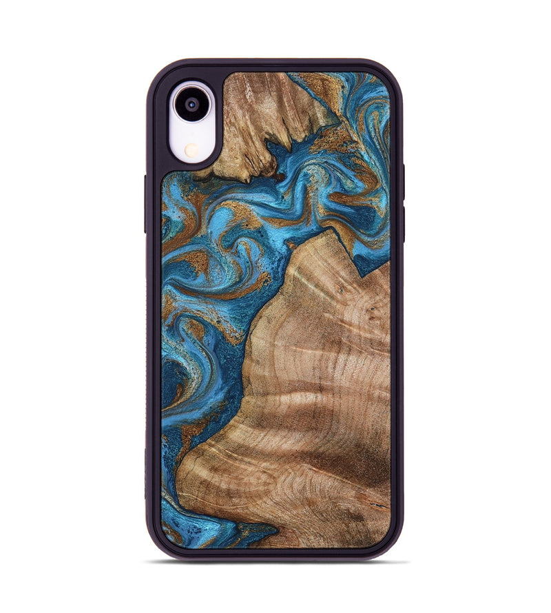 iPhone Xr Wood Phone Case - Julisa (Teal & Gold, 800084)