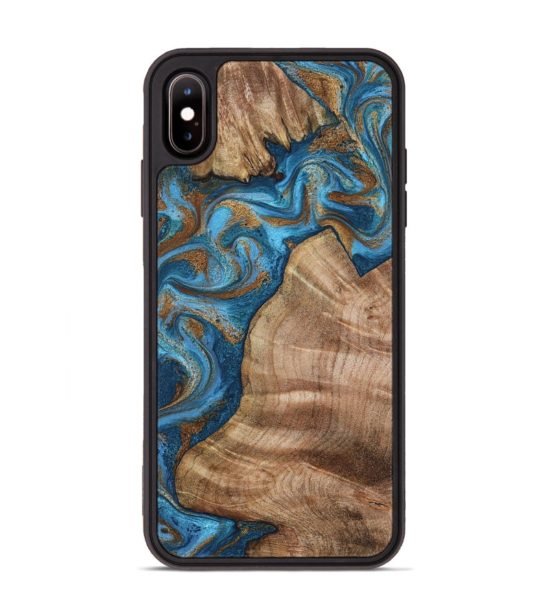 iPhone Xs Max Wood Phone Case - Julisa (Teal & Gold, 800084)