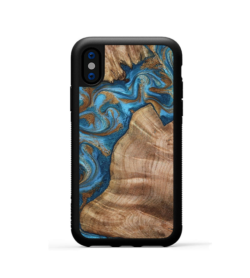 iPhone Xs Wood Phone Case - Julisa (Teal & Gold, 800084)