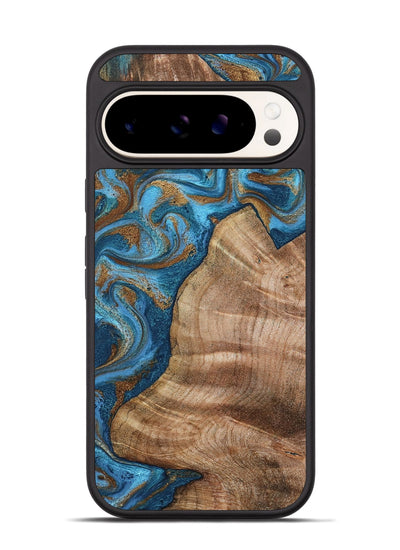 Pixel 9 Wood Phone Case - Julisa (Teal & Gold, 800084)