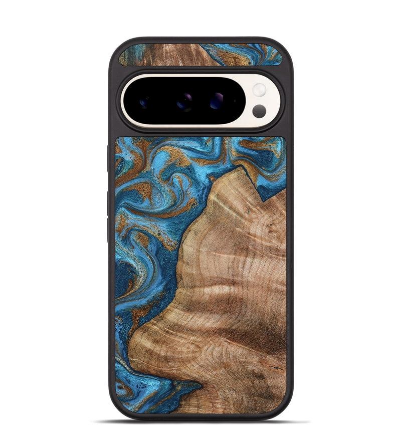 Pixel 9 Wood Phone Case - Julisa (Teal & Gold, 800084)