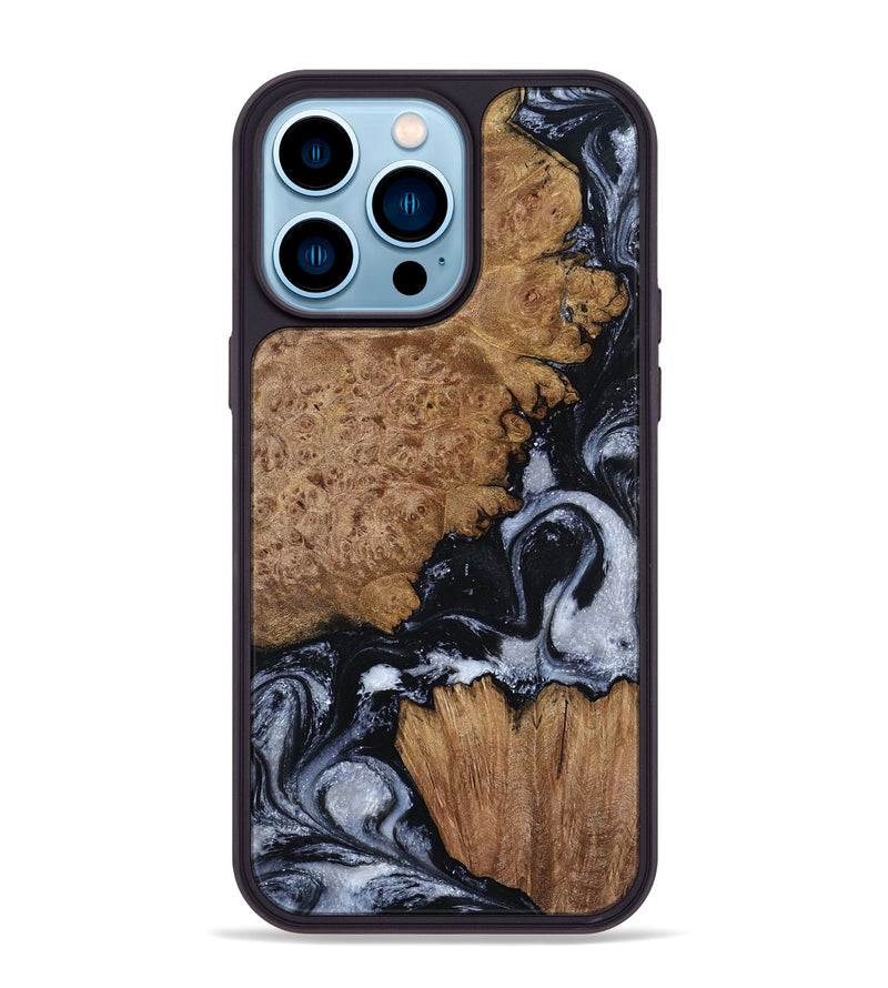 iPhone 14 Pro Max Wood Phone Case - Tonja (Black & White, 800086)