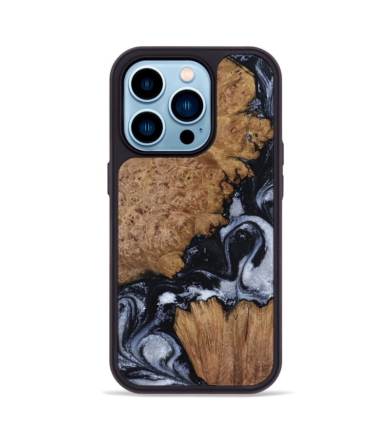 iPhone 14 Pro Wood Phone Case - Tonja (Black & White, 800086)