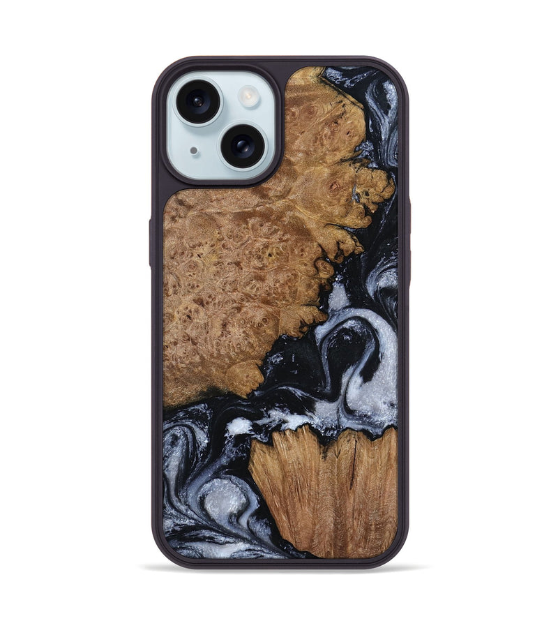 iPhone 15 Wood Phone Case - Tonja (Black & White, 800086)