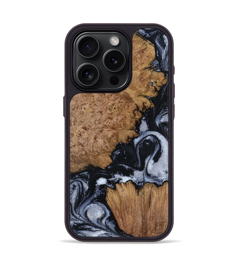 iPhone 15 Pro Wood Phone Case - Tonja (Black & White, 800086)
