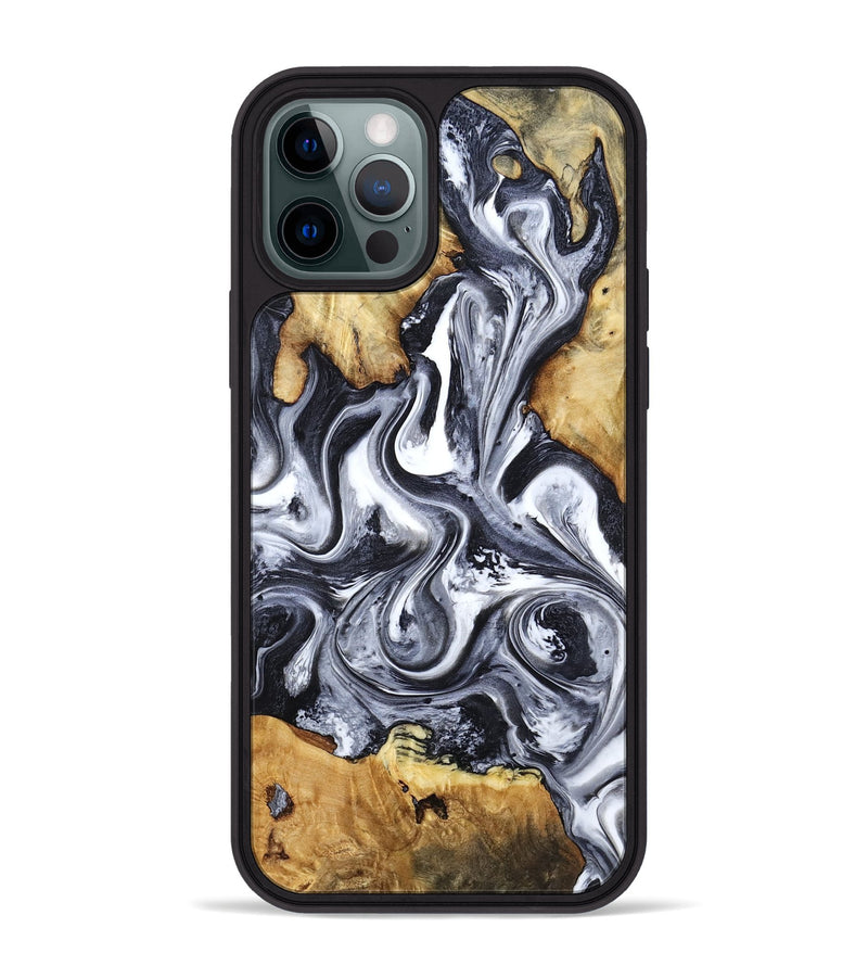 iPhone 12 Pro Max Wood Phone Case - Loula (Black & White, 800089)
