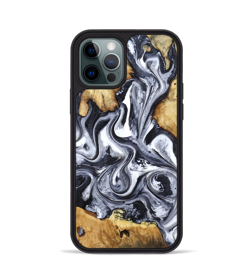 iPhone 12 Pro Wood Phone Case - Loula (Black & White, 800089)