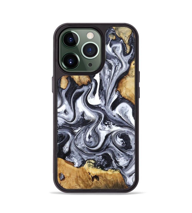 iPhone 13 Pro Wood Phone Case - Loula (Black & White, 800089)