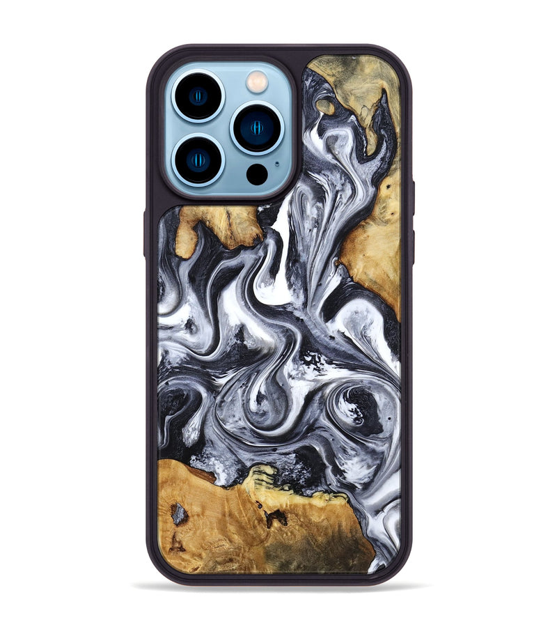 iPhone 14 Pro Max Wood Phone Case - Loula (Black & White, 800089)