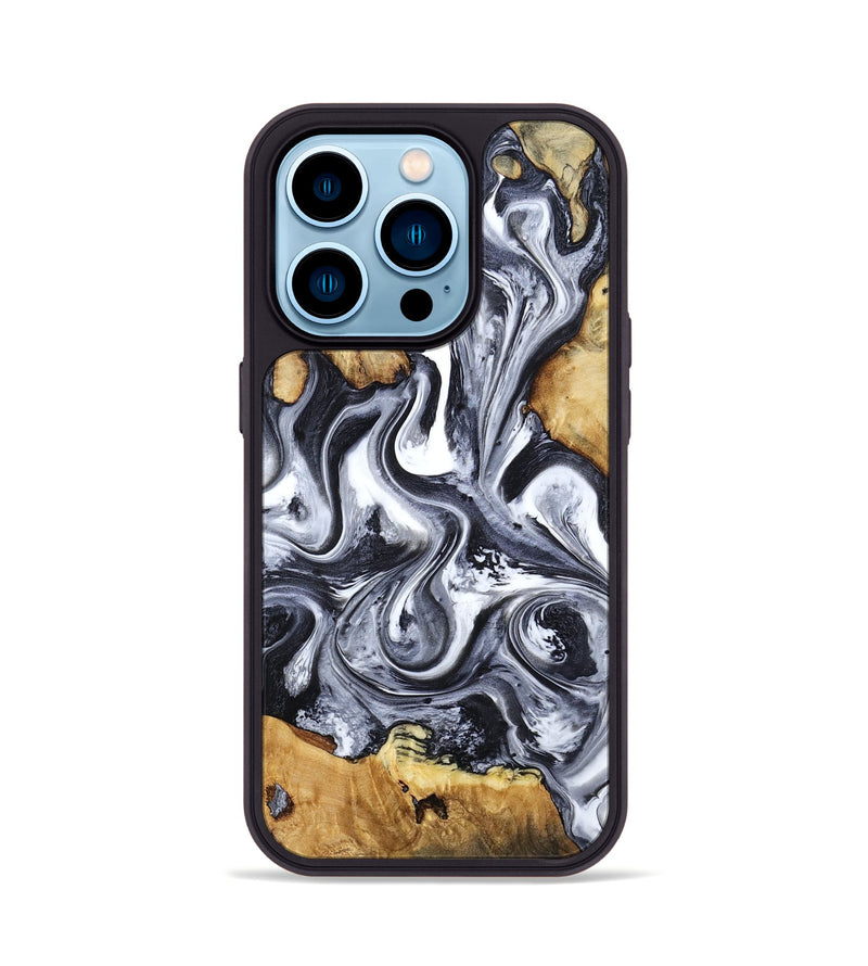 iPhone 14 Pro Wood Phone Case - Loula (Black & White, 800089)