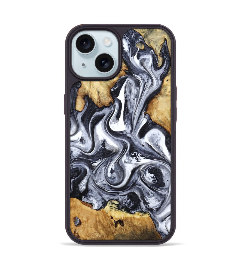 iPhone 15 Wood Phone Case - Loula (Black & White, 800089)