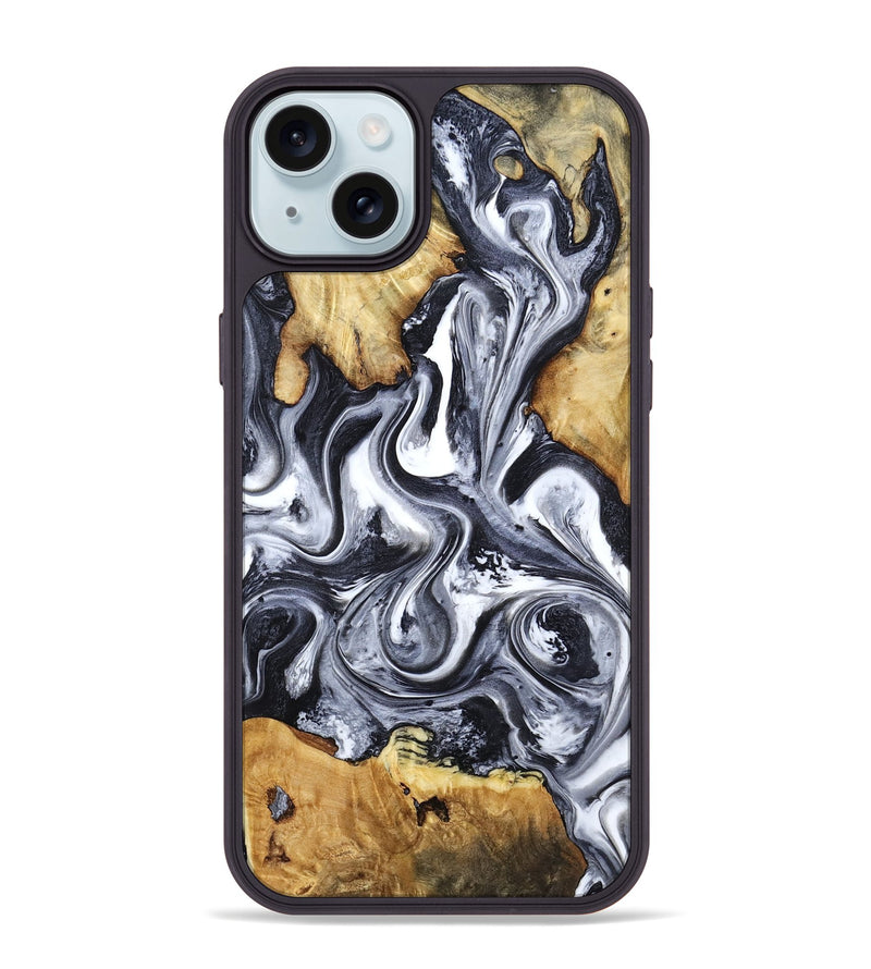 iPhone 15 Plus Wood Phone Case - Loula (Black & White, 800089)