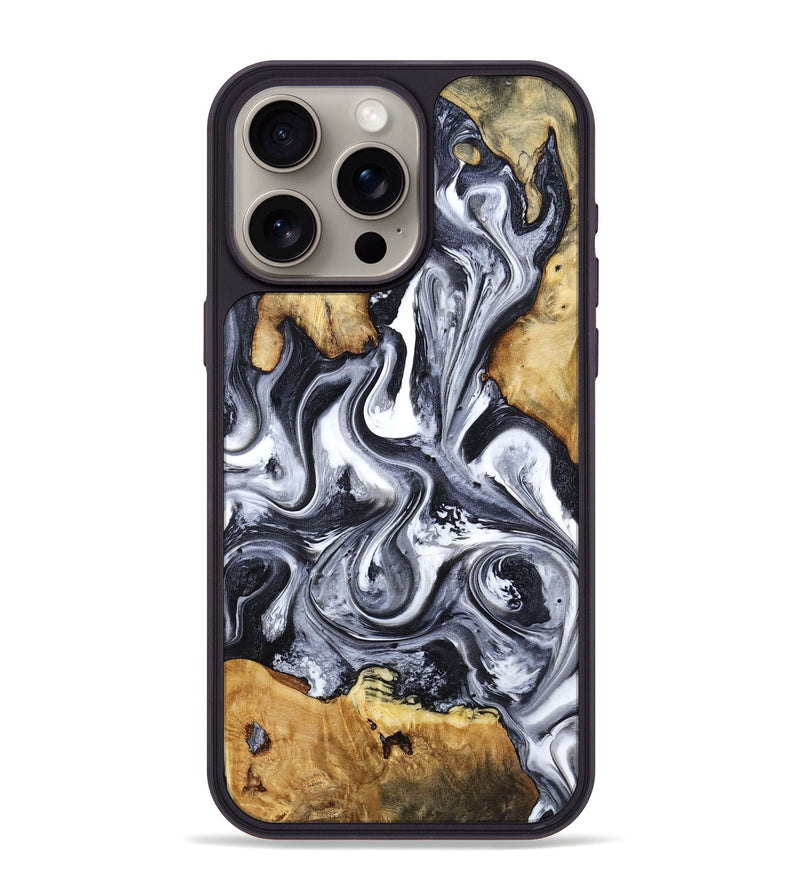 iPhone 15 Pro Max Wood Phone Case - Loula (Black & White, 800089)