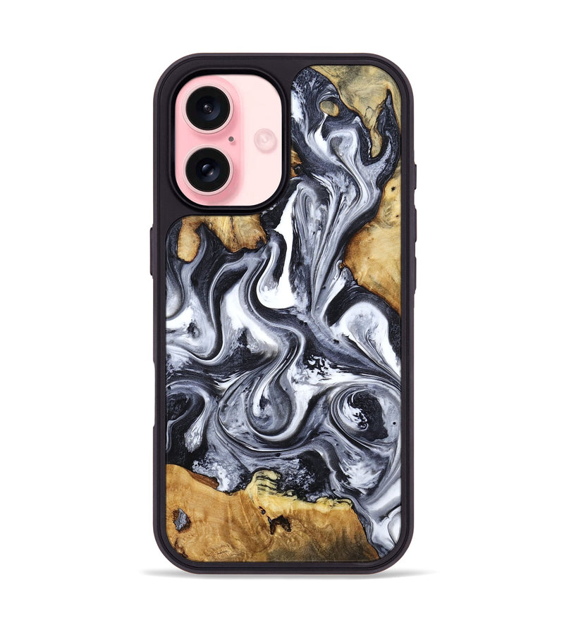 iPhone 16 Wood Phone Case - Loula (Black & White, 800089)