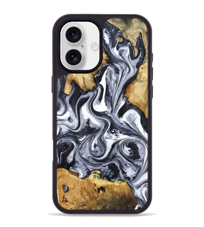 iPhone 16 Plus Wood Phone Case - Loula (Black & White, 800089)