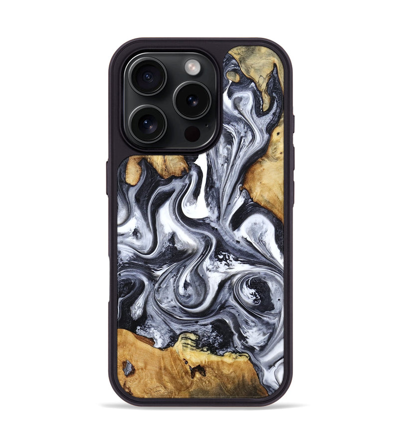 iPhone 16 Pro Wood Phone Case - Loula (Black & White, 800089)