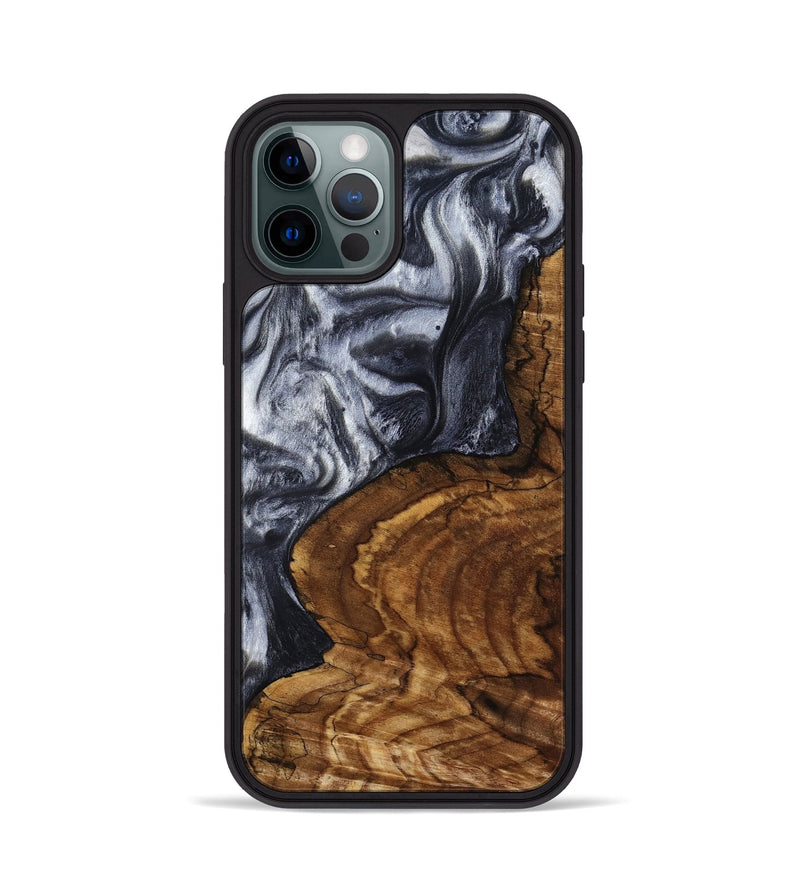 iPhone 12 Pro Wood Phone Case - Jeana (Black & White, 800090)