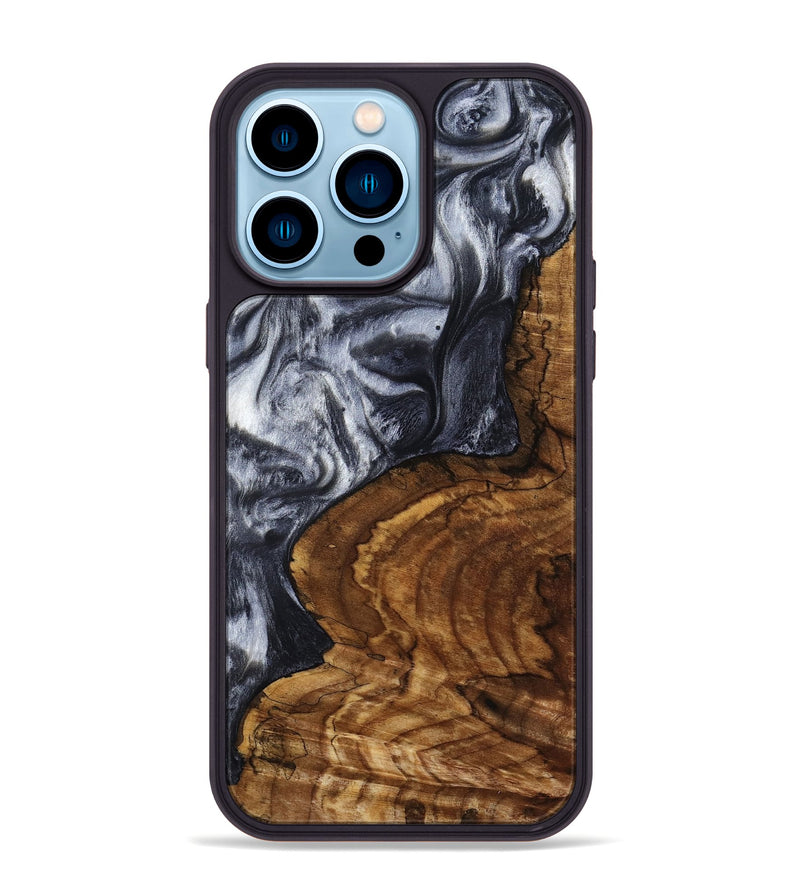 iPhone 14 Pro Max Wood Phone Case - Jeana (Black & White, 800090)