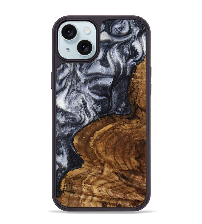 iPhone 15 Plus Wood Phone Case - Jeana (Black & White, 800090)