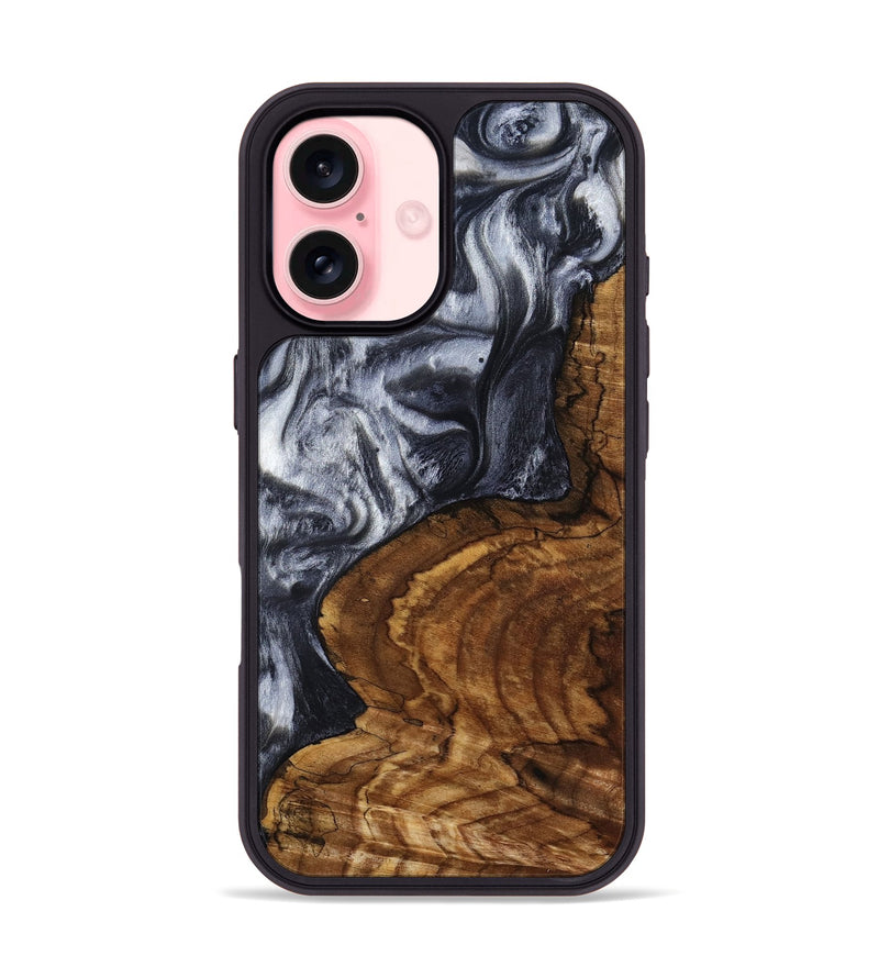 iPhone 16 Wood Phone Case - Jeana (Black & White, 800090)