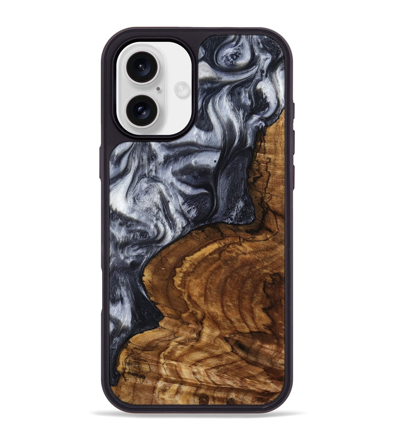 iPhone 16 Plus Wood Phone Case - Jeana (Black & White, 800090)