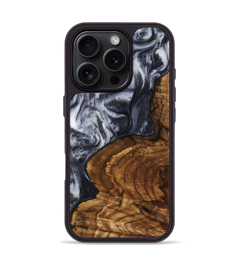 iPhone 16 Pro Wood Phone Case - Jeana (Black & White, 800090)