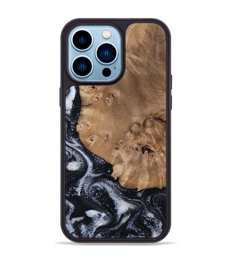 iPhone 14 Pro Max Wood Phone Case - Mila (Black & White, 800091)