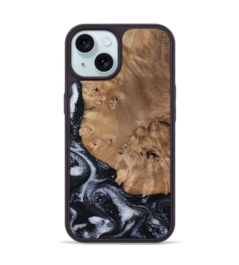 iPhone 15 Wood Phone Case - Mila (Black & White, 800091)