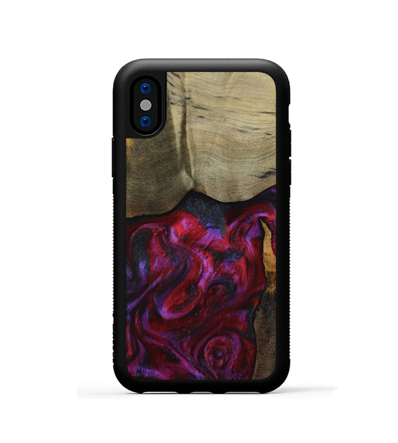 iPhone Xs Wood Phone Case - Deven (Red, 800092)