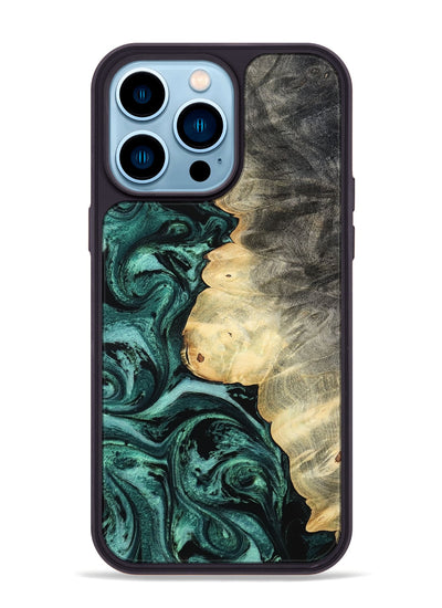 iPhone 14 Pro Max Wood Phone Case - Adela (Green, 800093)