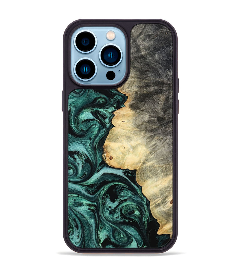 iPhone 14 Pro Max Wood Phone Case - Adela (Green, 800093)