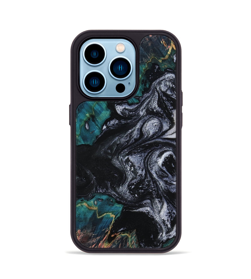 iPhone 14 Pro Wood Phone Case - Agatha (Black & White, 800095)