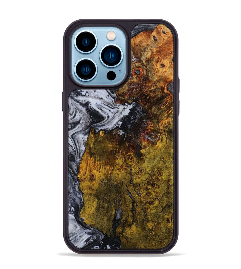 iPhone 14 Pro Max Wood Phone Case - Paula (Black & White, 800097)