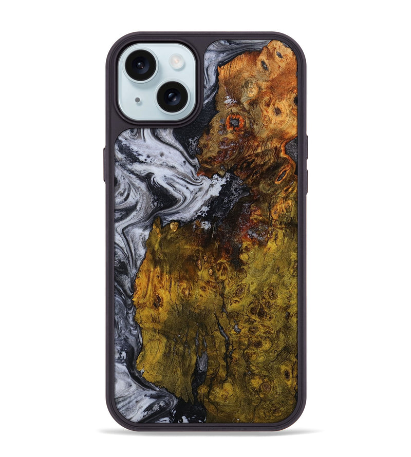 iPhone 15 Plus Wood Phone Case - Paula (Black & White, 800097)