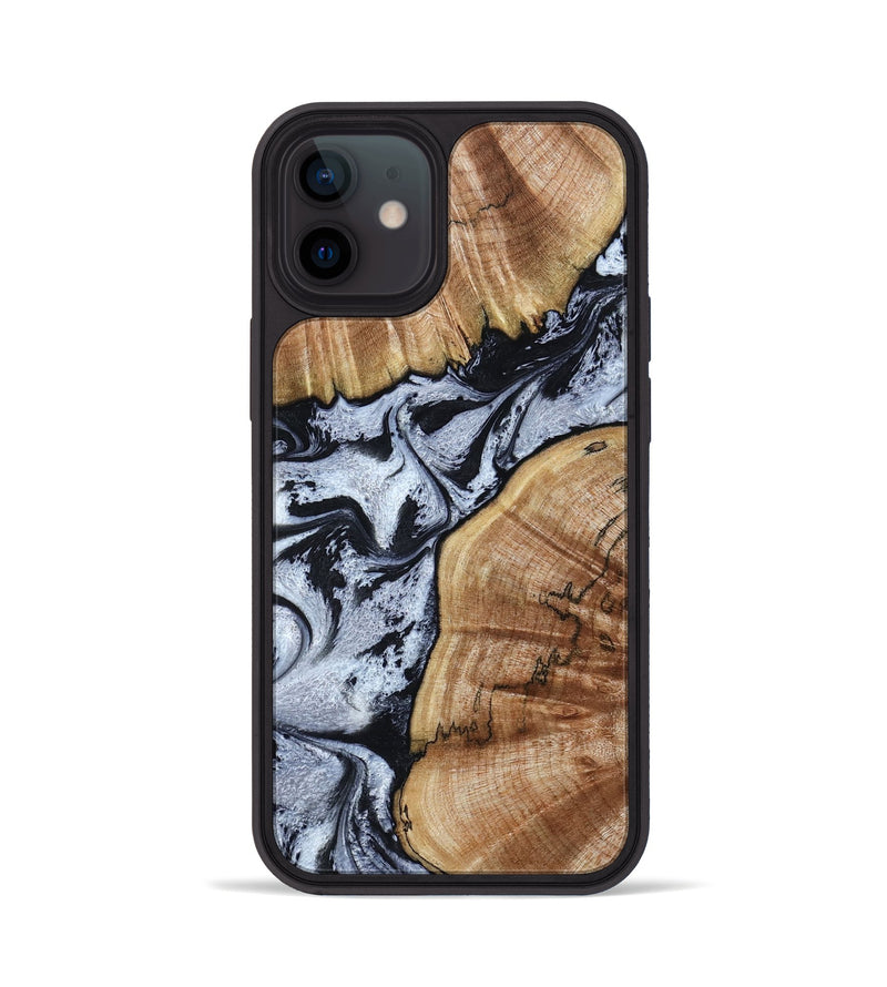 iPhone 12 Wood Phone Case - Taja (Black & White, 800098)